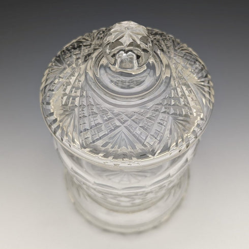 1928 British vintage cut glass biscuit barrel pure silver decoration 831g